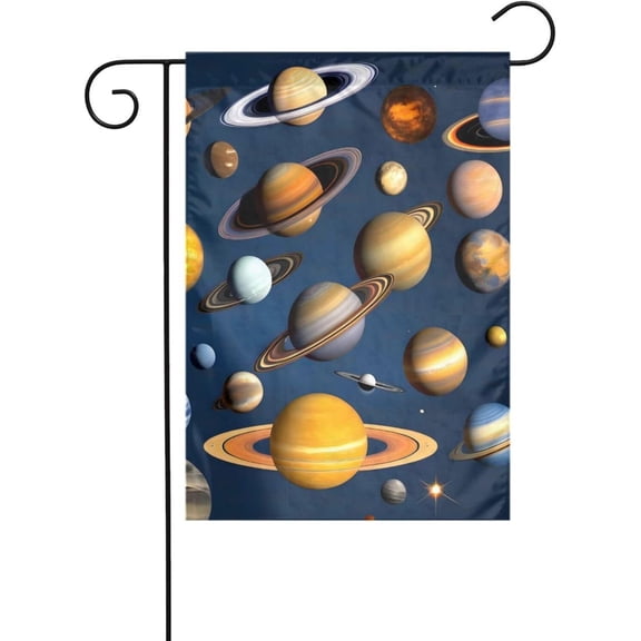 Spring Garden Flag 12 x 18 Inch Double-Sided Weather and UV-Resistant Yard Flag for Outdoor Display with Solar System Planets Design