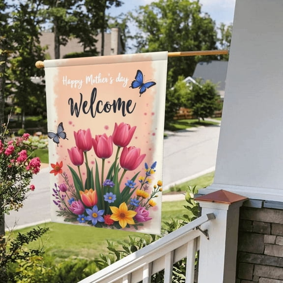 Spring Garden Flag 12X18 Inch Double Sided Happy Frogs Frog Pond Colorful Flower Butterfly Mushrooms Flower Yard Outdoor Flag House Holiday Outside Decoration