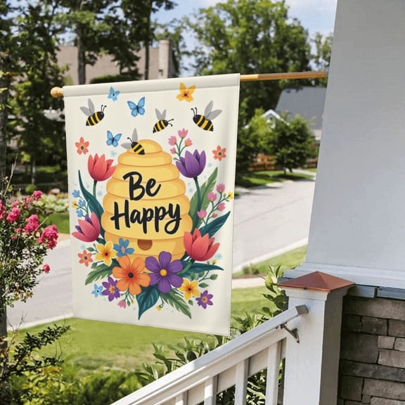 Spring Garden Flag 12X18 Inch Double Sided Welcome Summer Floral Yard Outdoor Flag Bee Happy Beehive Hive Flowers House Holiday Outside Decoration
