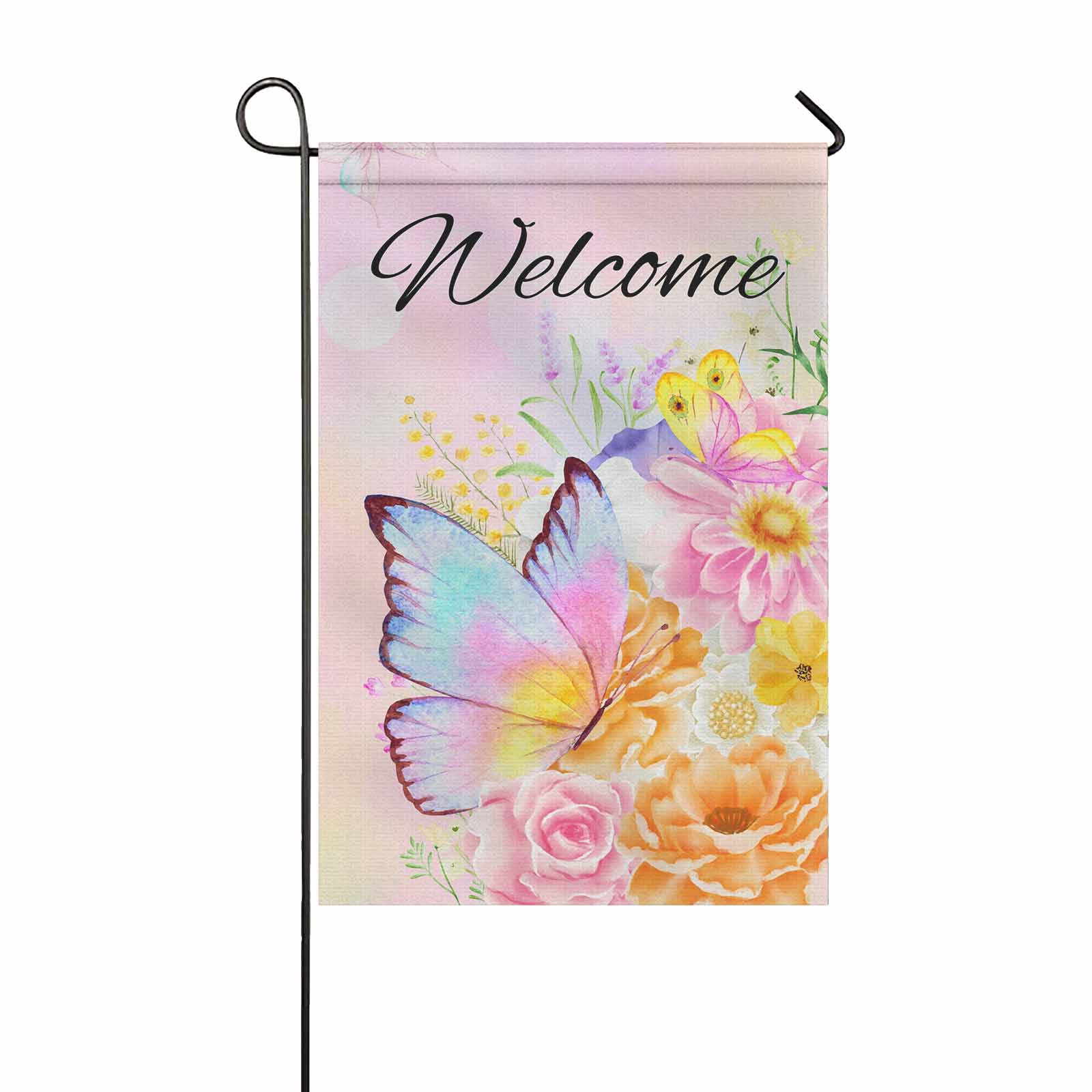 Spring Garden Flag 12x18 Double Sided Vertical, Small Butterfly Floral
