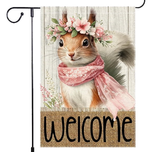 Spring Garden Flag 12x18 Inch Burlap Double Sided Squirrel Design Outdoor Yard Lawn Patio Decor