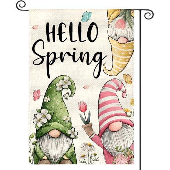 Spring Garden Flag 12x18 Inch Double Sided Seasonal Floral Gnome Rustic Yard Outdoor Flag