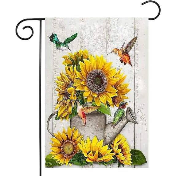 Spring Garden Flag 12x18 Inch Double Sided,Small Garden Yard Flag for Outside,Hummingbird Sunflower Garden Flag for Outdoor Decoration