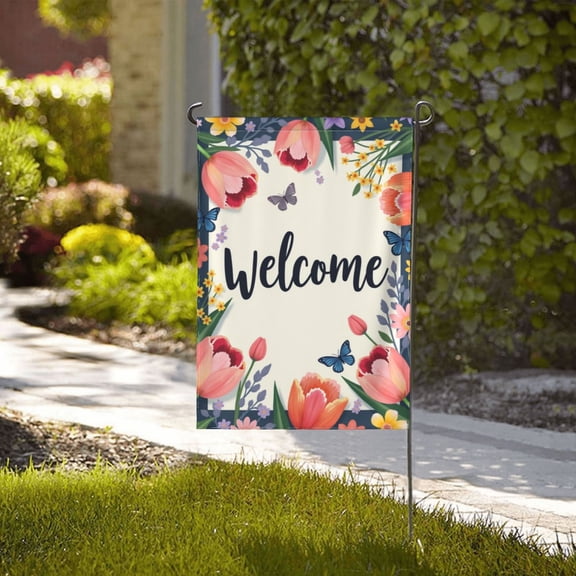 Spring Garden Flag Double Sided Colorful Dragonfly Flower Butterfly Watercolor 12X18 Vertical Double Sided Farmhouse Holiday Outside Decorations Yard Flag