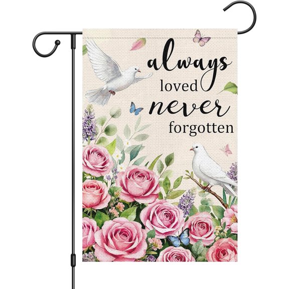 Spring Garden Flag Double Sided Memorial Rose And Dove Burlap 12x18 Inch Outdoor Yard Flag
