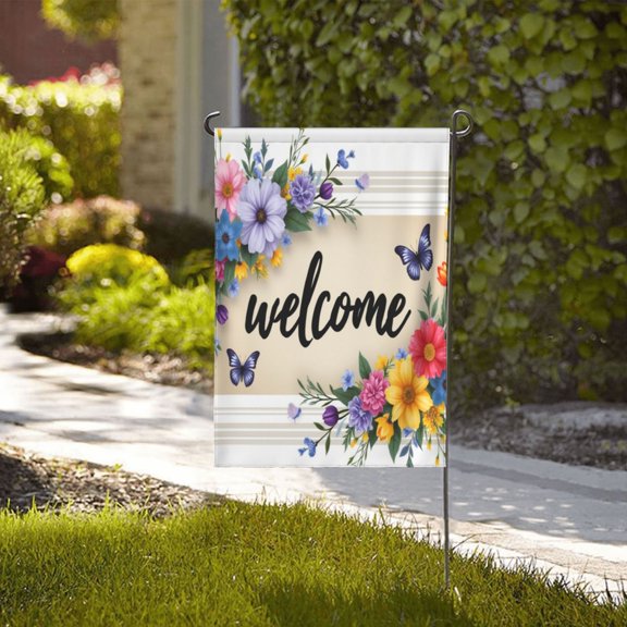 Spring Garden Flag Double Sided Retro Watercolor Colorful Flower Butterfly 12X18 Vertical Double Sided Farmhouse Holiday Outside Decorations Yard Flag