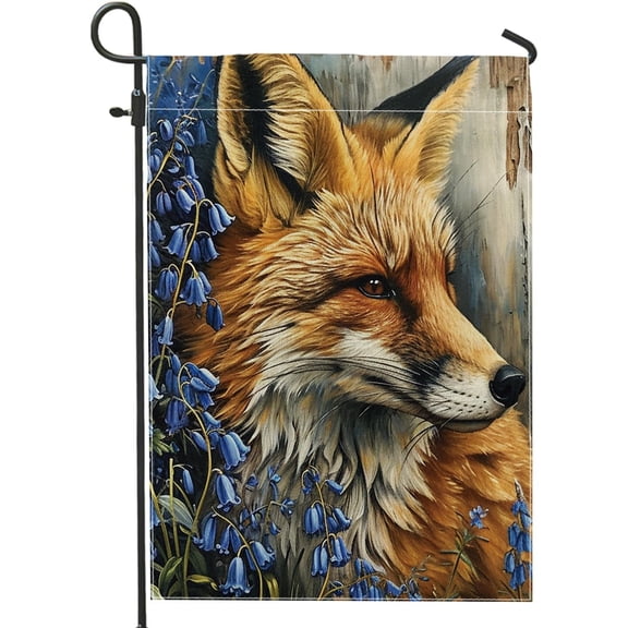 Spring Garden Flag Fox and Flower Design Linen Yard Patio Lawn Decoration 12 x 18 Inch Yellow