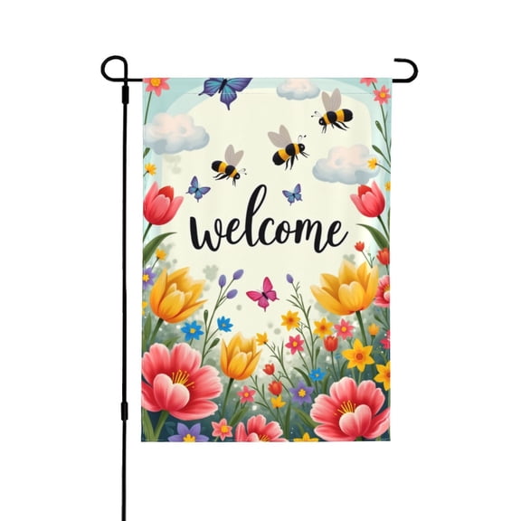 Spring Garden Flag Garden Flaggarden Flag Welcome For Outside A Group Of Bees Flying Over A Field Of Flowers 12×18 In Double Yard Flag Outdoor Farmhouse Decoration Home Festival
