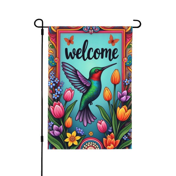 Spring Garden Flag Happy Garden Flag Welcome Spring Yard Garden Flags Colorful Hummingbird Butterfly Colorful Flowers For Outside 12X18 Double Sided Outdoor Decorations For Home Festival Farm