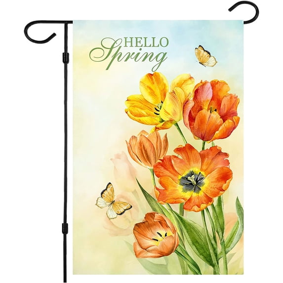 Spring Garden Flag,Hello Spring Flag Double Sided Welcome Burlap Seasonal House and Bird Spring House Flags 12 x 18 Inch Spring Yard Signs Outdoor Decor for Homes,Gardens,Patio or Lawn