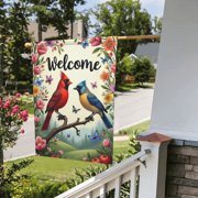 Spring Garden Flag Inchflowers Seasonal Flag For Yard Cardinal Red Bird Butterfly Flowers 12X18 Double Sided Welcome Outdoor Decoration