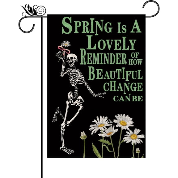 Spring Garden Flag Spring Daisy Skeleton Vertical Double Sided For Outside Floral Farmhouse Burlap Funny Yard Lawn Outdoor Decor 12.5x18 Inch