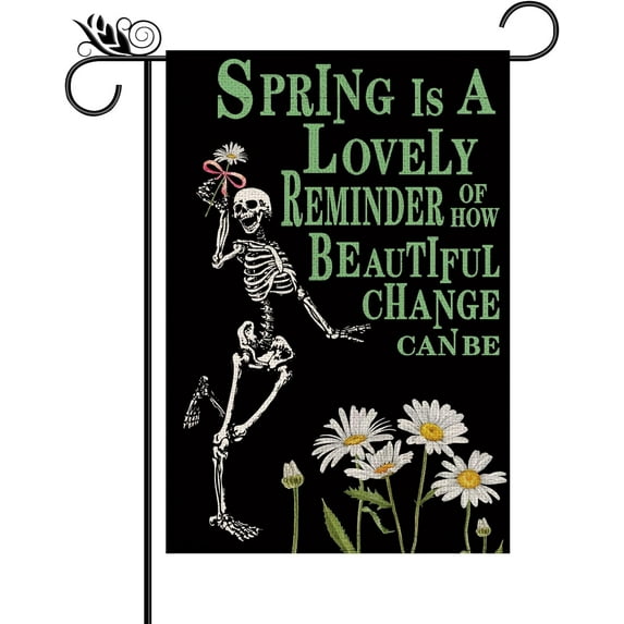 Spring Garden Flag Spring Daisy Skeleton Vertical Double Sided For Outside Floral Farmhouse Burlap Funny Yard Lawn Outdoor Decor 12.5x18 Inch