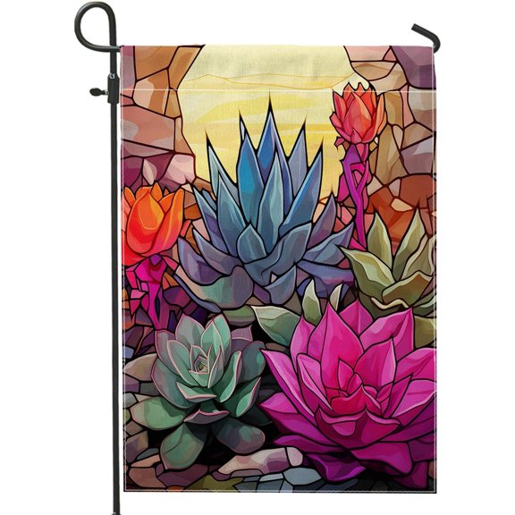 Spring Garden Flag Succulents Rock Landscape Linen Decorative Yard Lawn Flag Standard 12x18 Inch Multicolor