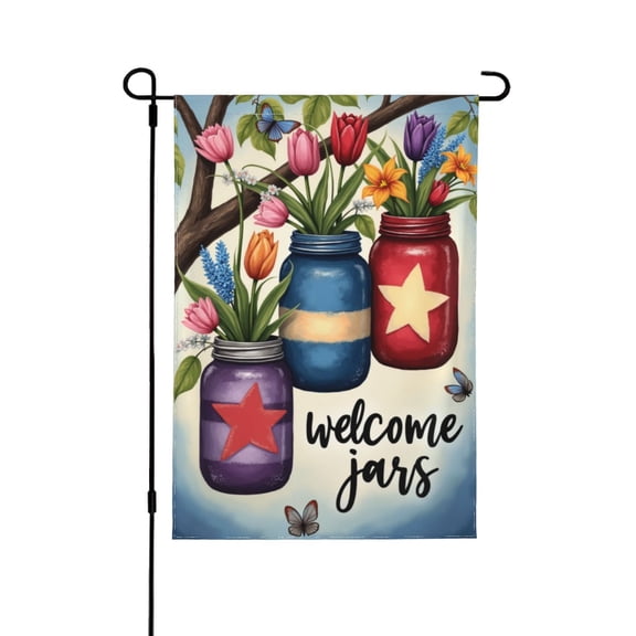 Spring Garden Flag Welcome Outside Patriotic Mason Jar Lanterns Painting Autumer Garden Flag 1218 In Double Yard Flag Farmhouse Decoration Home Festival Gazebo TerraceMother's Day Father's Day