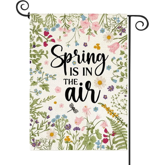 Spring Garden Flag Wildflowers Dragonfly Small Yard Flag 12.5 x 18 Inch Double Sided Burlap Spring Welcome Flag for Outside Outdoor Decor