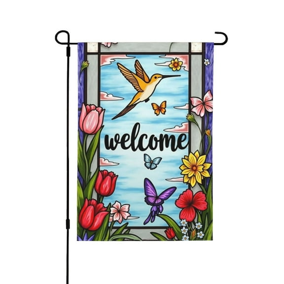 Spring Garden Flag welcome for Outside A Stained Glass Window With A Hummingbird And Flowers12×18 In Double Yard Flag Outdoor Farmhouse Decoration Home Festival