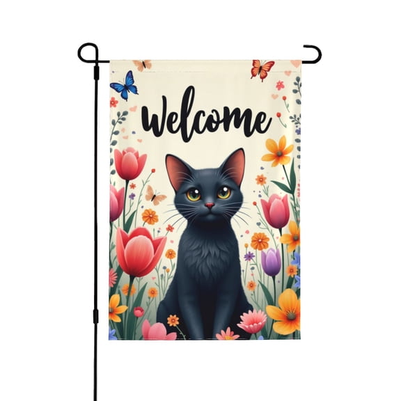 Spring Garden Flag welcome for Outside Black Cat In Flowers Digital Art12×18 In Double Yard Flag Outdoor Farmhouse Decoration Home Festival
