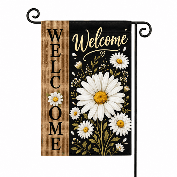 Spring Garden Flag with Daisy Welcome Burlap Look Porch Entry Decor