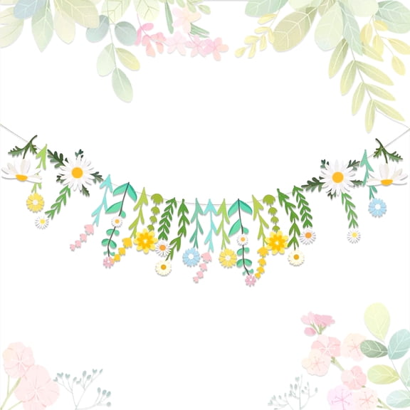 Spring Garden Floral Banner - 3D Paper Cut Flower & Leaf Garland for Party Decor
