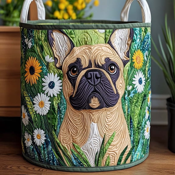 Spring Garden Frenchie Quilted Laundry Basket