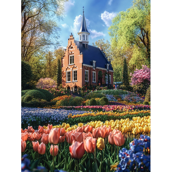 Spring Garden House Canvas Painting/Wall Art Suitable for Living Room Bedroom Office Hallway and Dining Room Decoration.