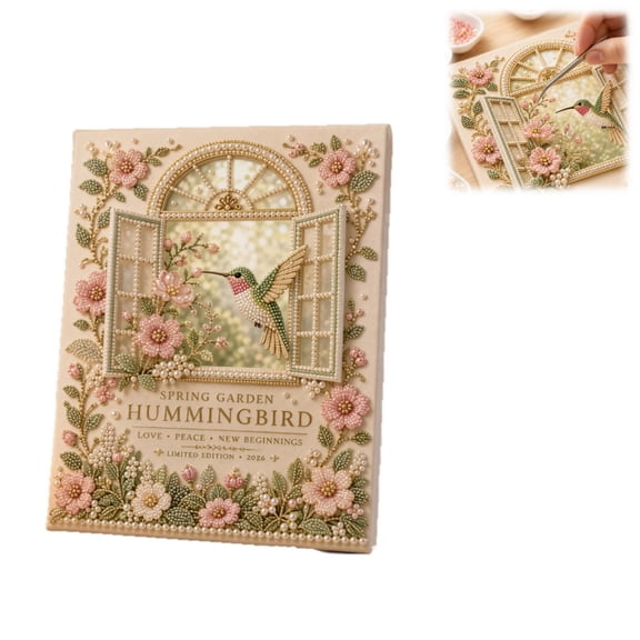 Spring Garden Hummingbird Diamond Art Pearl Painting Kits for Adults,Special Shape Diamond Art Kits for Birds Flowers, DIY 3D Plastic Pearl Painting Kit for Home Decoration