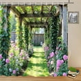 thumbnail image 1 of Spring Garden Landscape Shower Curtains Flower Plant Vine Green Leaves Outdoor Scenery Wooden Corridor Grassland Bathroom Decor Hanging Cloth Curtain Set with Hooks-72"W x 78"L (Pack of 1), 1 of 7
