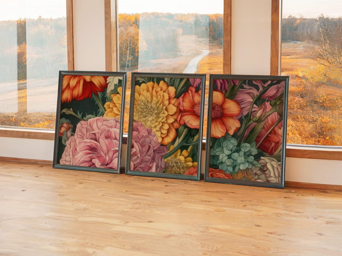 Spring Garden Wildflower Prints Set Of 3, Colorful Vintage Botanical ...