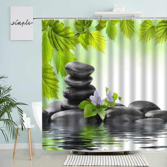 Spring Garden Zen Shower Curtains Black St Green Bamboo White Lotus Asian Japanese Spa Scenery Polyester Cloth Bathroom r