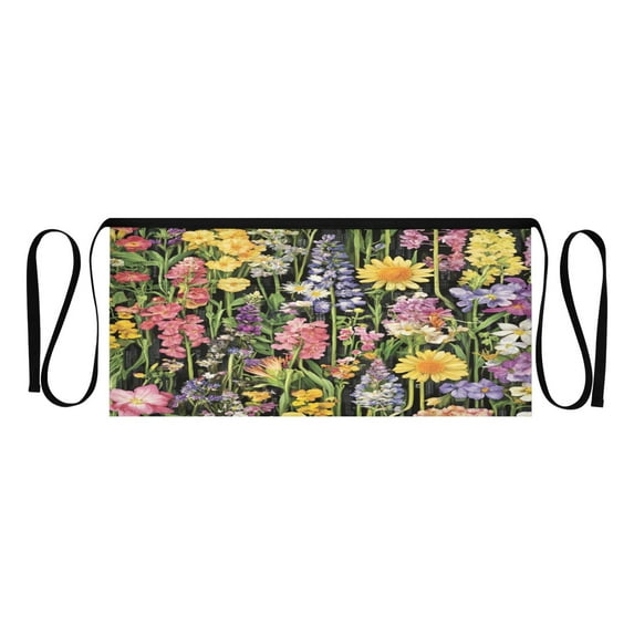 Spring Garden on Black Multi Pocket Short Apron Waterproof, Adjustable 96.5in Belt for various occasions