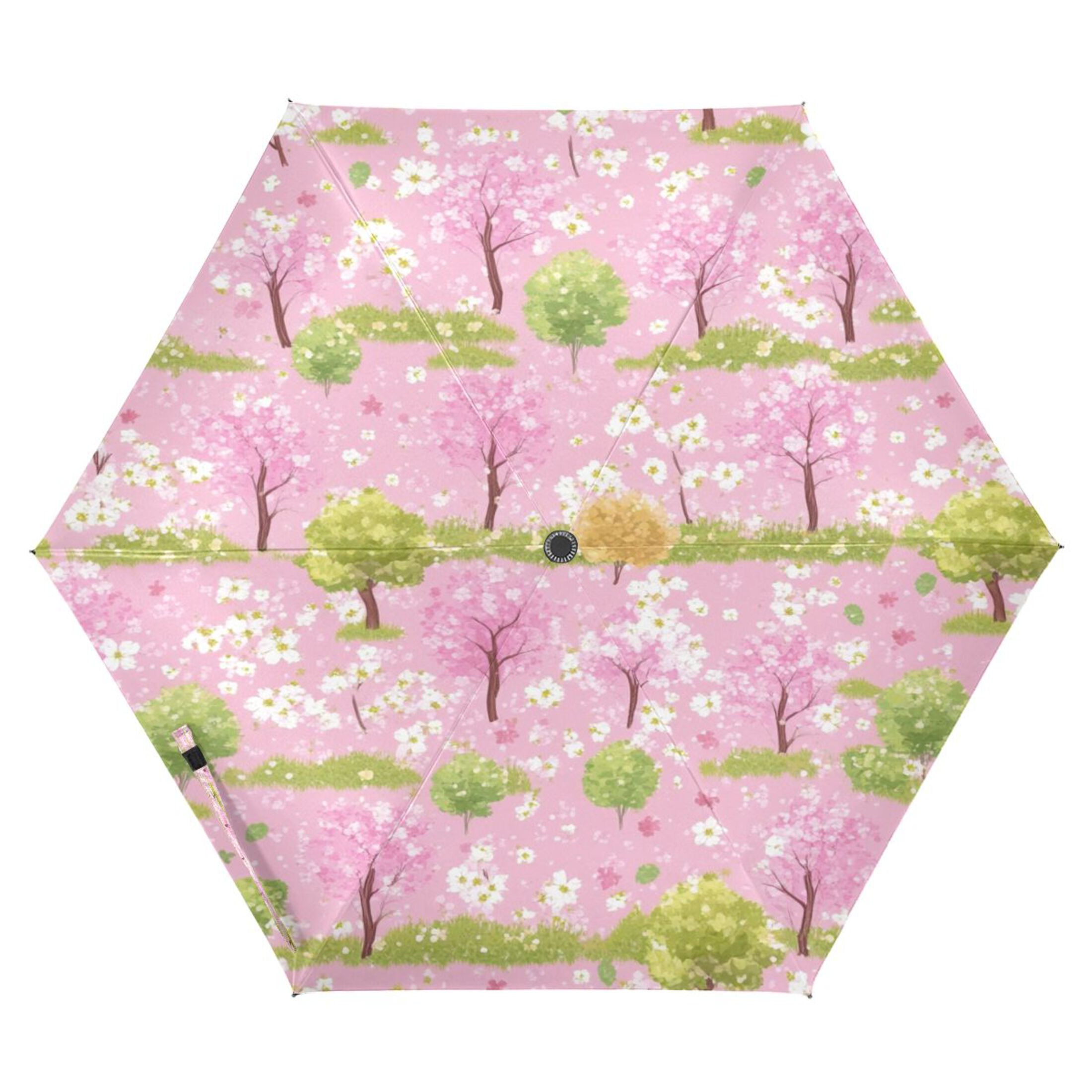 Spring Garden with Pink Trees UV50+ Sunscreen Portable Umbrella ...