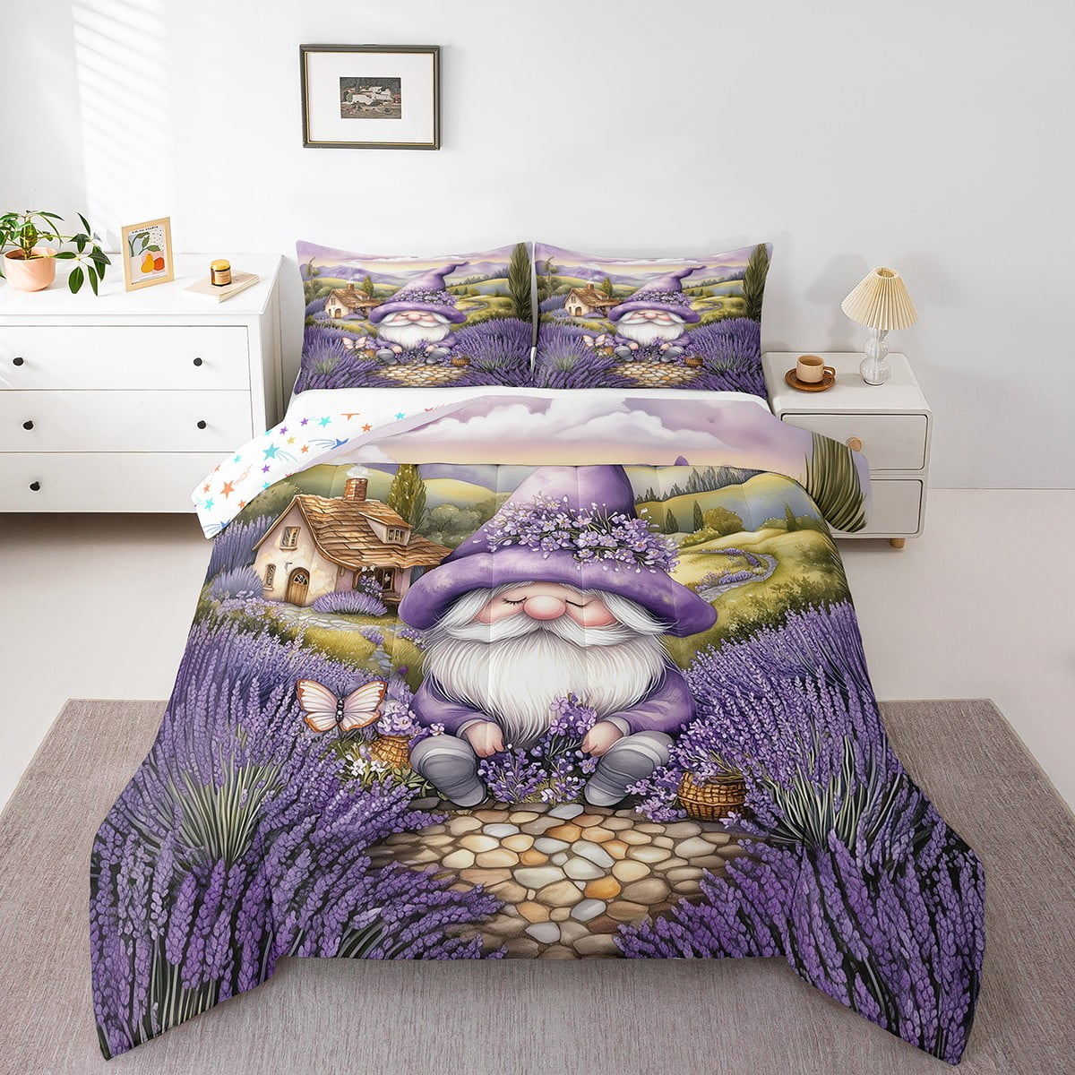 Spring Gnome Comforter Set Twin Size 2 Pcs,Natural Purple Lavender ...