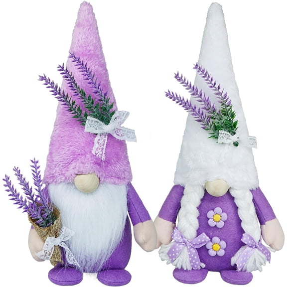 Spring Gnome Decor,Lavender Gnome Home Decor,Swedish Gnome Gifts Handmade Kitchen Decor,Perfect for decorating desks, shelves, and multi-tiered trays; a great gift for women(2PCS)