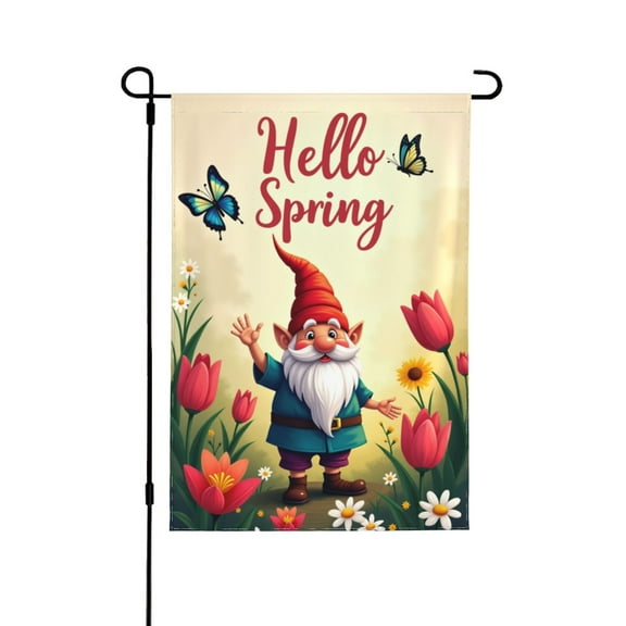 Spring Gnome Garden Flag 12x18 Inch Double Sided Outdoor Decoration Welcome Spring Flowers Butterfly Yard Flag For Garden Lawn Patio House