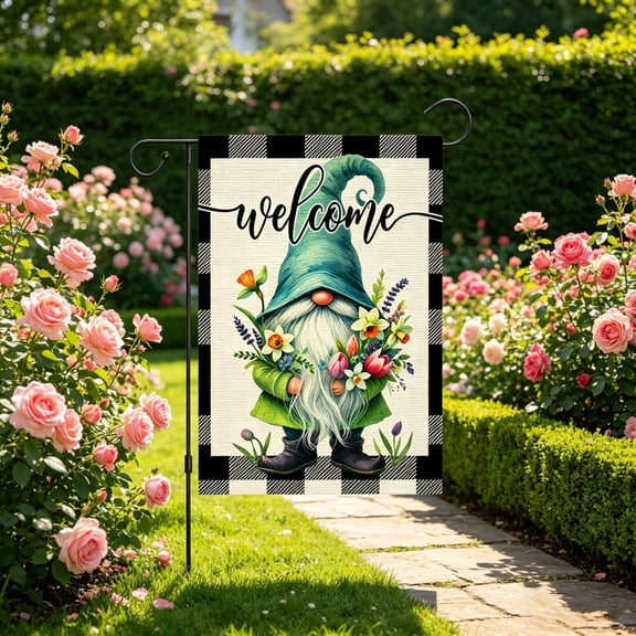 Spring Gnome Garden Flag, Double Sided Linen Like Welcome Flag With Sunflower Floral Patterns, 12x18 Inch Waterproof Fade Resistant Flag For Outdoor Yard, Patio, Porch And Home Decor