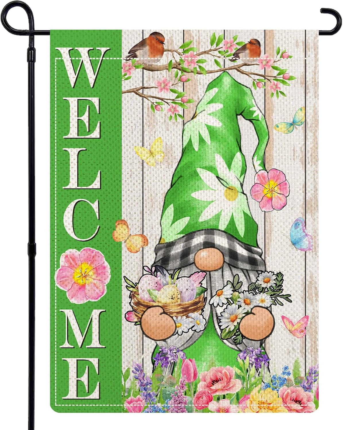 Spring Gnom Spring Gnome Garden Flags for Outside, Floral Birds Spring Garden Flags ...