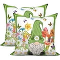 thumbnail image 1 of Spring Gnome Pillow Covers Set of 2, Green Throw Pillow Covers Outdoor Decorations Flowers and Butterflies Pillowcase Farmhouse Cushion Case for Home Yard, 18inx18in, 1 of 5
