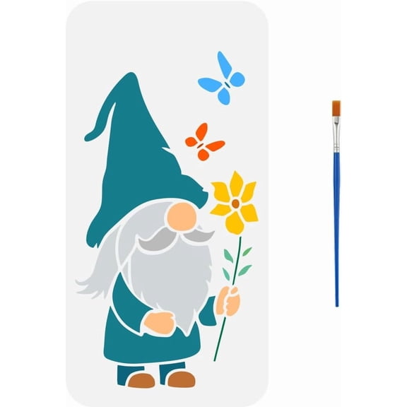 Spring Gnome Stencil with Paint Brush 5.9x11.8inch Plastic PET Elves Dwarfs Template Flower Butterfly Painting Stencil Gnome Pattern Template Spring Theme Stencil