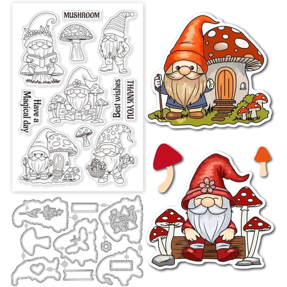 Spring Gnome and Mushroom Clear Stamps and Cutting Dies Set