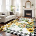 thumbnail image 1 of Spring Gnomes Area Rugs 5x7 ft Watercolor White Yellow Floral Leaf Linen Texture Black Plaid Washable Rug Non Slip Indoor Carpet Absorbent Floor Mat for Living Room Bedroom Dining Room, 1 of 9