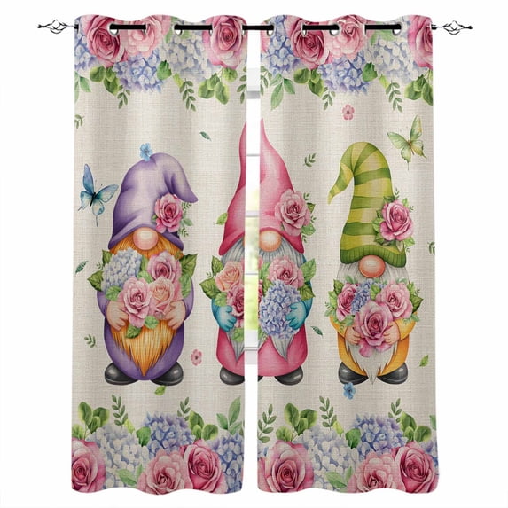 Spring Gnomes Blackout Curtains 45 Inches Long, Vintage Botanical Blossom Rose Leaves Thermal Insulated Black Out Curtains, Small Darkening Window Curtain Drapes for Cafe Bedroom 42"x45" 2 Panels