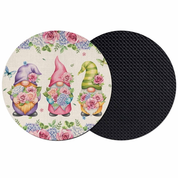 Spring Gnomes Coasters Set of 2, Absorbent Coasters for Drinks, Vintage Botanical Blossom Rose Leaves Coaster for Desk Coffee Table Protection, Home Decor House Warming Gifts 4"