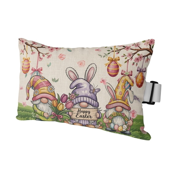 Spring Gnomes Easter Outdoor Pillows for Chaise Lounge Chair Waterproof Lumbar Pillows with Insert&Strap Beach Headrest Pillow Colorful Eggs Tree Floral Botanical Pillow for Patio Pool 11"x16"