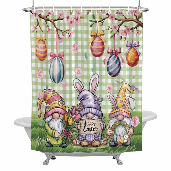 Spring Gnomes Easter Shower Curtain Set with Hooks, Happy Easter Color Eggs Tree Waterproof Fabric Bathroom Curtains Decor Home Accessories,72 X 84 Inch Extra Long