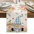 thumbnail image 1 of Spring Gnomes Floral Table Runner - 120 Inch Long, Kitchen Dining Table Runner Dresser Scarves, Pink Tulip Botanical Beige Burlap Farmhouse Decor for Coffee Tables Wedding Party Banquet, 1 of 8