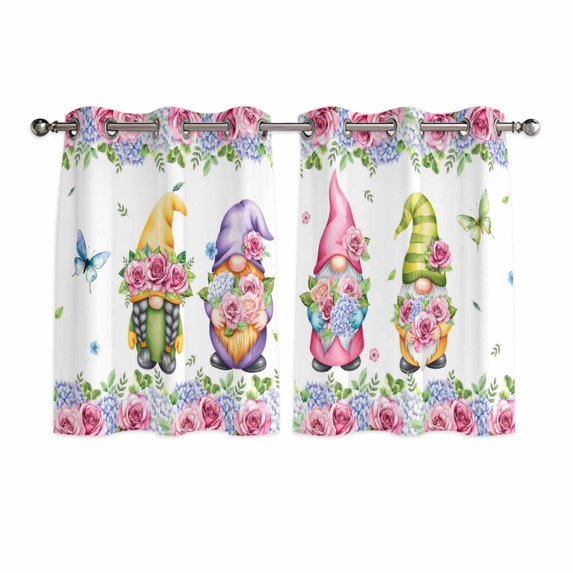 Spring Gnomes Kitchen Curtains Window Panels, Botanical Rose Flower Leaves Butterfly Insulated Window Treatment Curtain, Grommet Curtains for Bedroom/Living Room/Bathroom, 2 Piece 42"Wx54"L