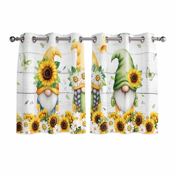 Spring Gnomes Kitchen Curtains Window Panels, Botanical Yellow Flowers Leaves Wooden Plank Insulated Window Treatment Curtain, Grommet Curtains for Bedroom/Living Room/Bathroom, 2 Piece 42"Wx54"L