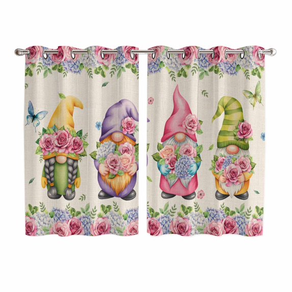 Spring Gnomes Kitchen Curtains Window Panels, Vintage Botanical Blossom Rose Leaves Insulated Window Treatment Curtain, Grommet Curtains for Bedroom/Living Room/Bathroom, 2 Piece 52"Wx63"L
