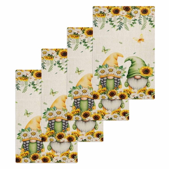 Spring Gnomes Kitchen Dish Towels for Drying Dishes Set of 4, Retro Botanical Flowers Leaves Butterfly Waffle Weave Microfiber Hand Tea Bathroom Towels Quick Dry & Absorbent Towel 15.7x23.6